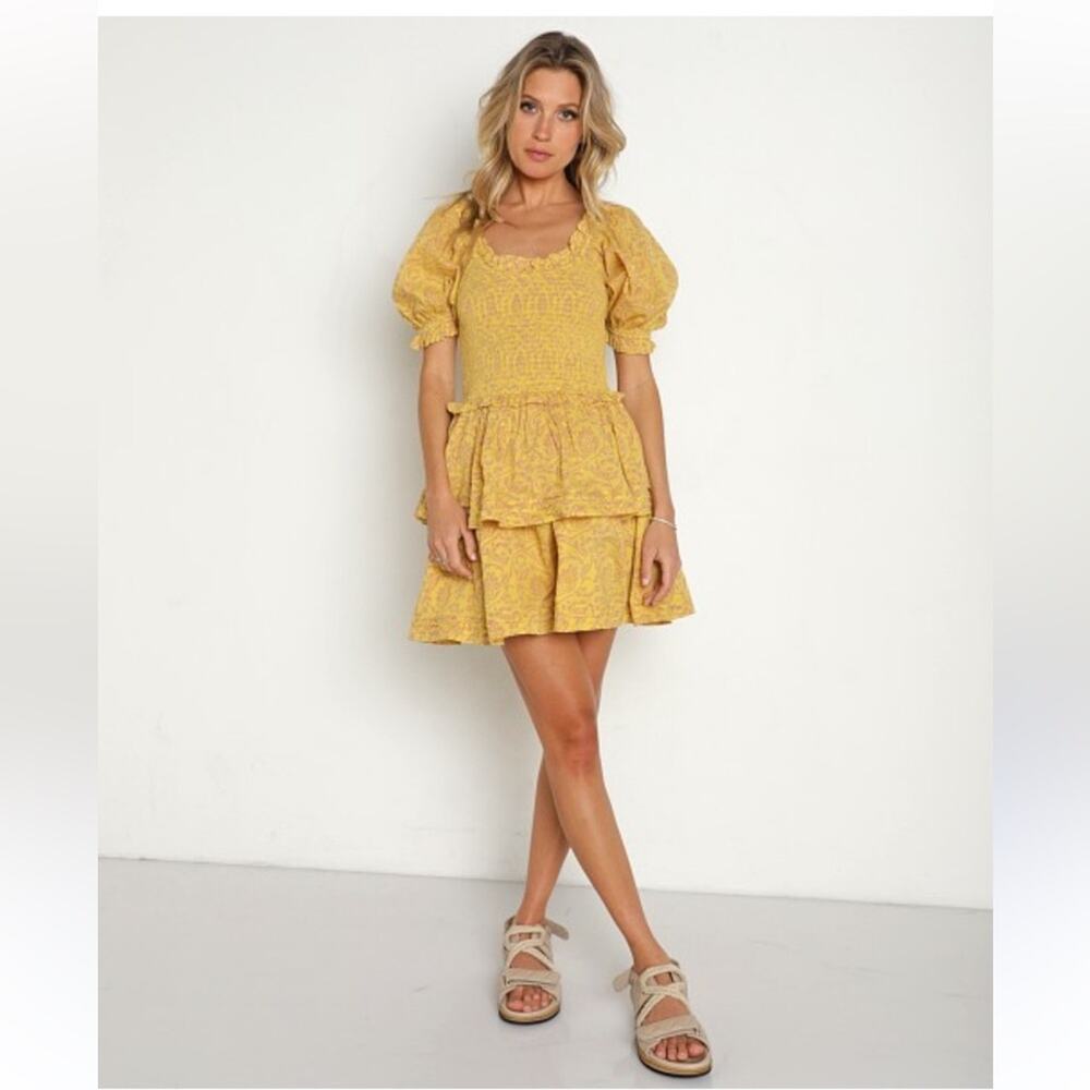 Cleobella Luna Mini Dress Women’s Size XS Organic Cotton Puff Sleeve Tiered - Picture 14 of 16
